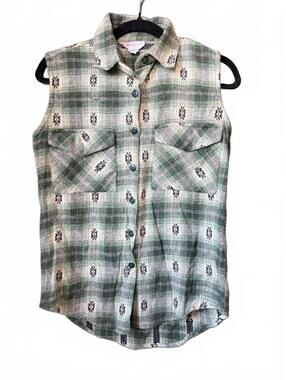 Vintage Braemar Wool Plaid Vest Green Button Front Southwestern Women’s Small